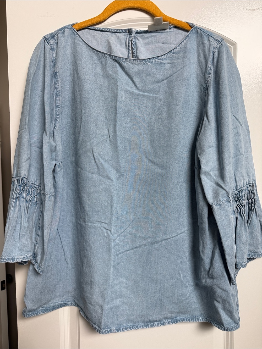 J. Jill Light Blue Denim-Style Peasant Blouse